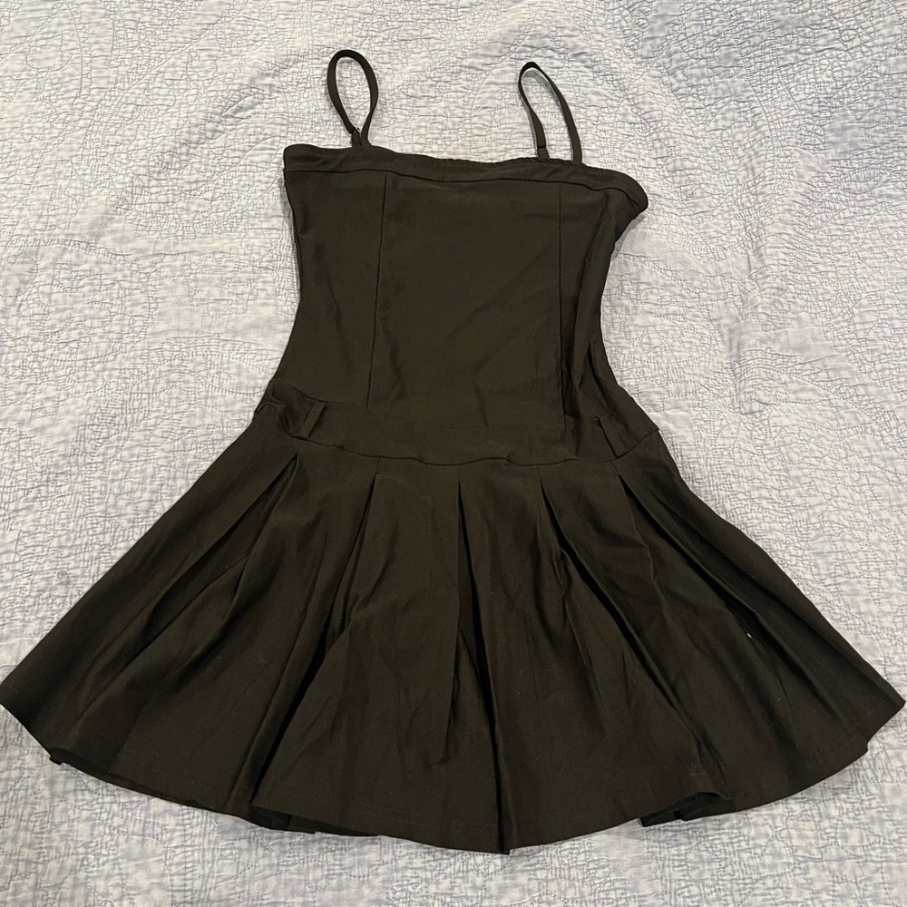 Black pleaded mini dress